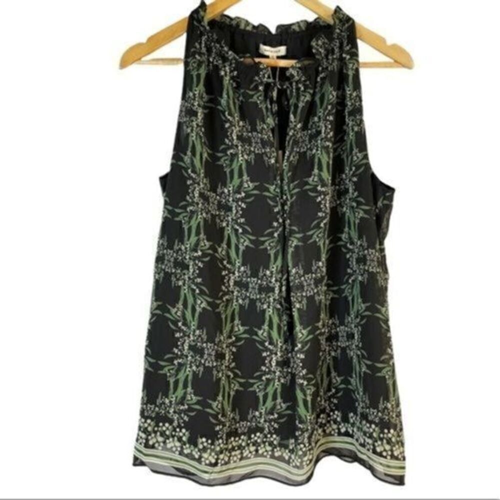Max Studio Keyhole Neck Self-Tie Closure Sleeveless Floral Top Black M NWT